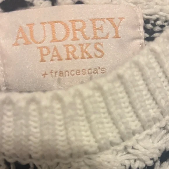 Womens Cream and Black Striped Crewneck Sweater - Picture 2 of 3